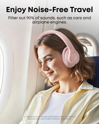 Soundcore by Anker Q20i Hybrid Active Noise Cancelling Headphones, Wireless Over-Ear Bluetooth, 40H Long ANC Playtime, Hi-Res Audio, Big Bass, Customize via an App, Transparency Mode (Pink)