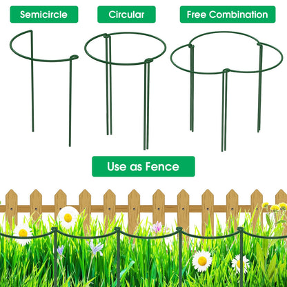 Unves 10 Pack Plant Support Stakes, 10" W x 16" H Half Round Peony Cages and Supports, Metal Peony Cage Plant Ring for Outdoor Plants Tomato Flower Vine, with Garden Labels, Clips and Ties