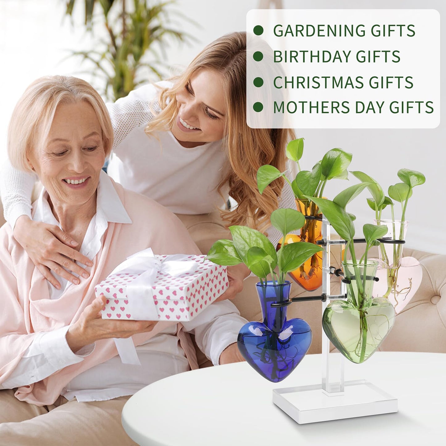YYHglass Clear Plants Propagation Stations Terrarium Kit Birthday Gift for Women for Indoor Home Office Decor Acrylic Plant Accessories - 4 Love Hear Vase