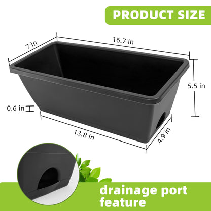 LOCONHA Window Box Planter, Plastic Vegetable Flower Planters Boxes 17 Inches Rectangular Flower Pots with Saucers for Indoor Outdoor Garden, Patio, Home Decor (7, Dark Grey)