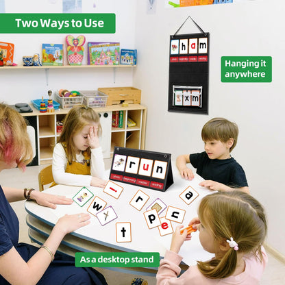 ANSTROUT CVC Word Builder Desktop Pocket Chart with 107 Phonics Flash Cards, Kids Word Builder Games for Learn to Read CVC CVCC CCVC Words, Phonics Learning Tool for Preschool Kindergarten Classroom.