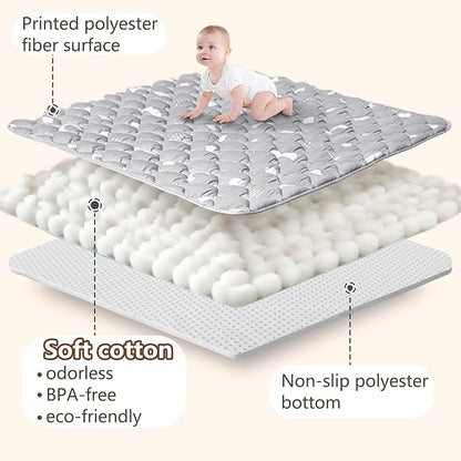 Baby Play Mat, 50x50 Playpen Mat with Super Soft Touch, Activity Mat with Upgraded Anti-Slip Bottom, Machine Washable Crawling Mat for Floor & Picnic (Boho Gray)