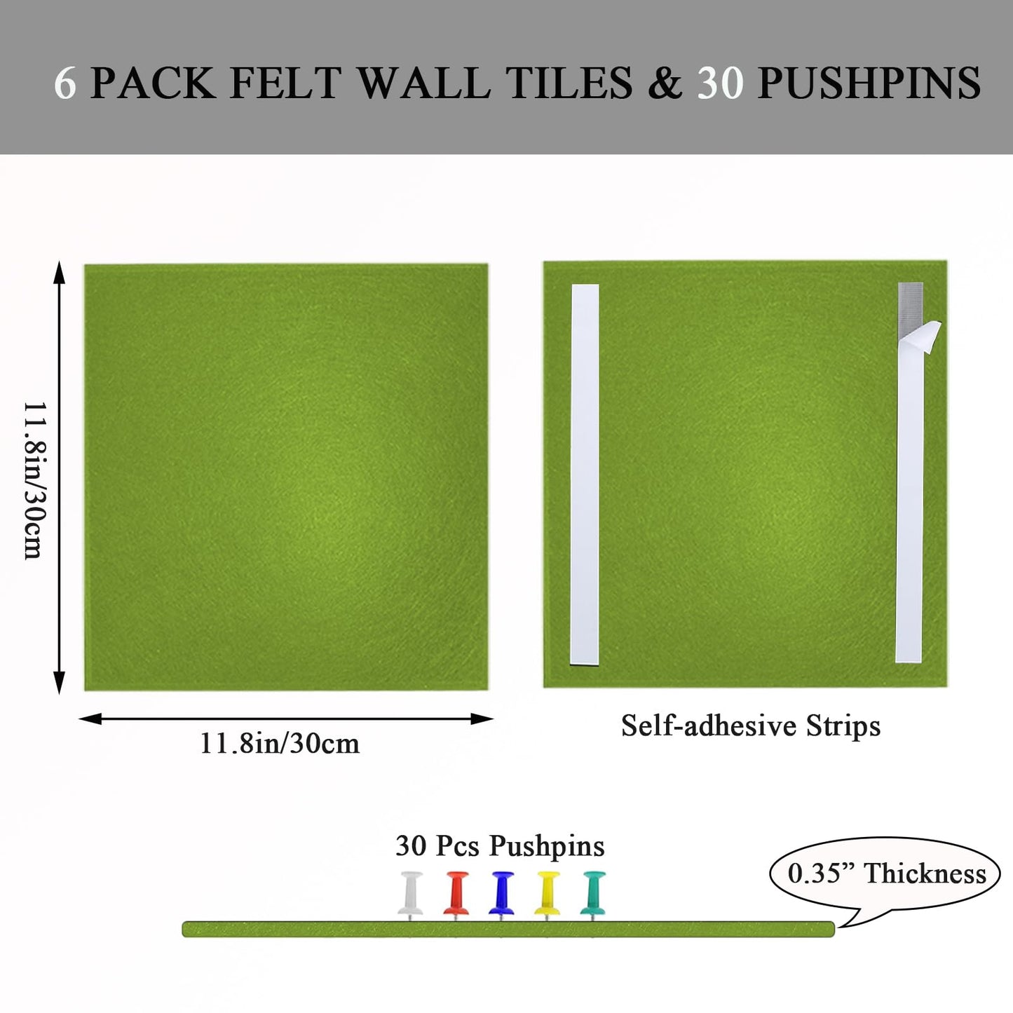Leallace Green Felt Cork Tiles, 24" x 36" Large Cork Board, Bulletin Board for Christmas Decorations, 6 Pack Felt Boards with 30 Pushpins, Cork Boards for Office, Classroom, Home