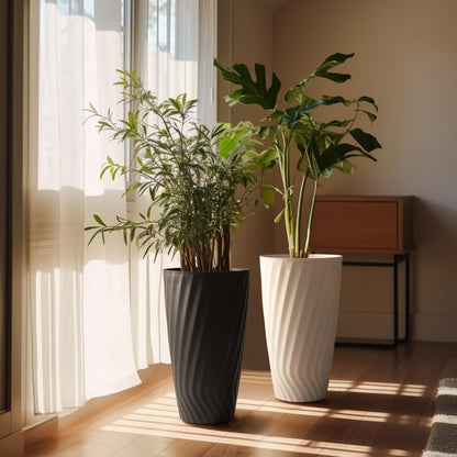 La Jolie Maison 24 Inch Tall Planters, Set of 2 Matte Black Tree Planters with Shelf Insert, Morden Large Round Plant Pots Containers for Indoor/Outdoor, Front Door, Patio and Deck