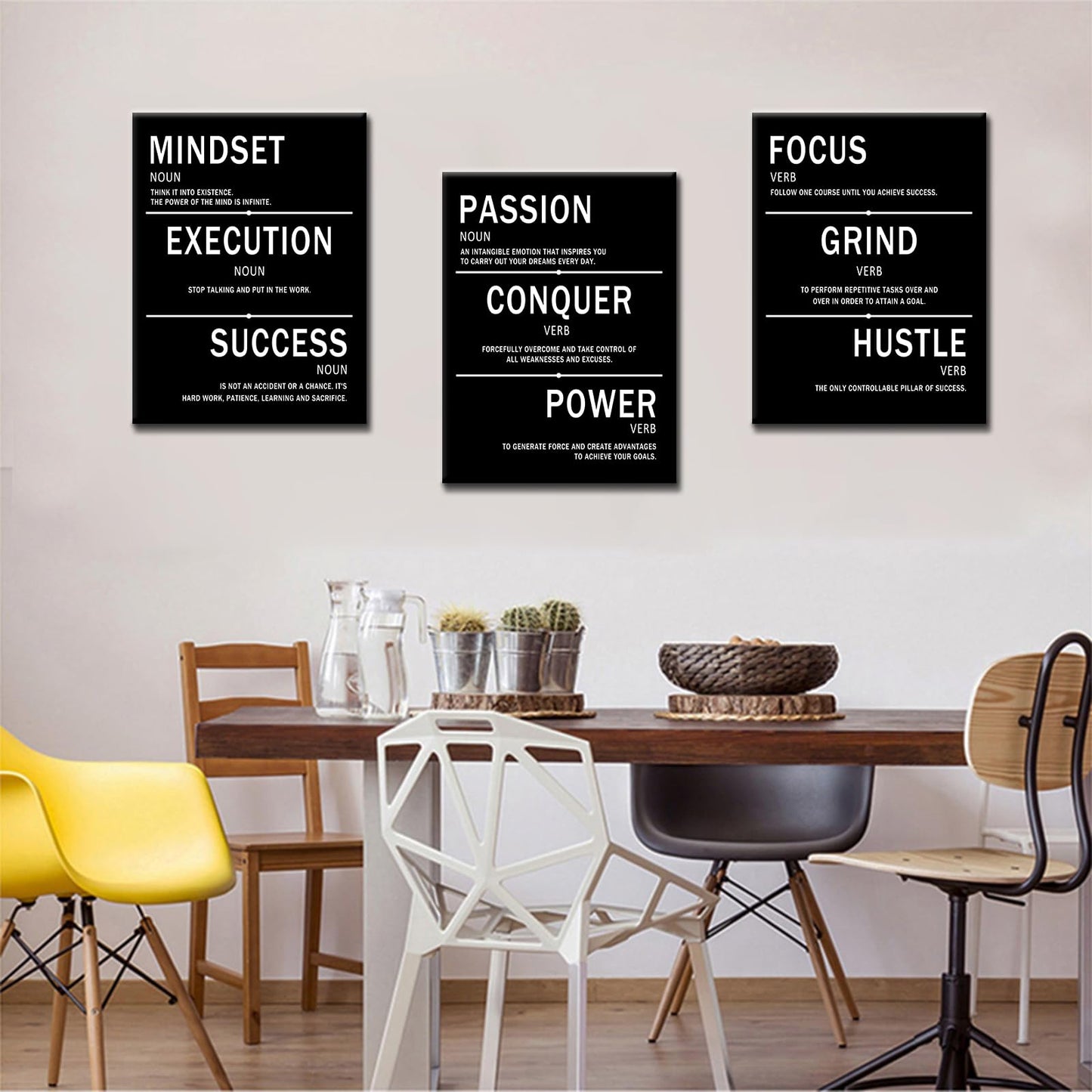 Mindset Execution Success Motivational Canvas Office 3 Piece Print Wall Art Inspirational Posters Modern Inspiring Artwork for Bedroom Classroom Decor Stretched and Framed [36''W x 16''H]