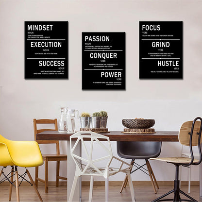Mindset Execution Success Motivational Canvas Office 3 Piece Print Wall Art Inspirational Posters Modern Inspiring Artwork for Bedroom Classroom Decor Stretched and Framed [36''W x 16''H]