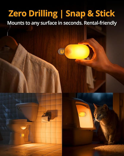 Lyridz Rechargeable Night Light with Motion Sensor, Dimmable Amber Nightlights for Bathroom, Bedroom, Kids Room, Hallway, Stairs, Pet House, 2 Pack