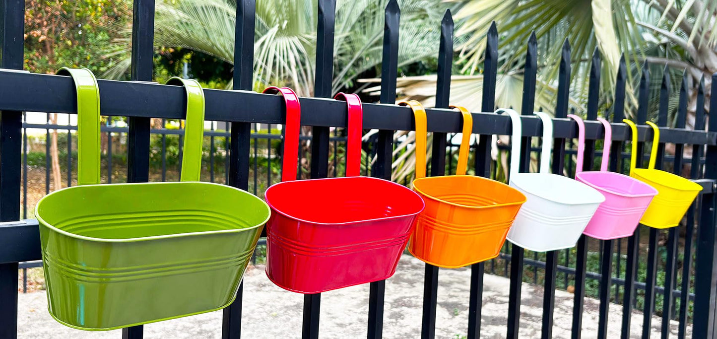 Joyfernal 12" Balcony Railing Planters, Outdoor Hanging Planter for Fence, Stylish Metal Porch Deck Flower Pot for Herbs & Succulents (11.8", Pack of 6)