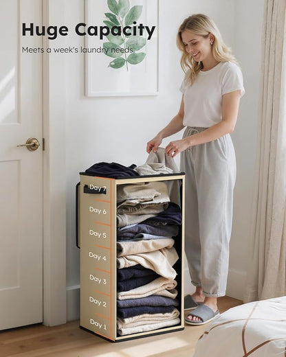 SOLEDI Laundry Hamper with Lid 100L Large & Tall Collapsible Laundry Basket, Clothes Hamper with Bag Removable Easy to Carry, Dirty Hampers for Bedroom, Bathroom, Dorm, College, Beige