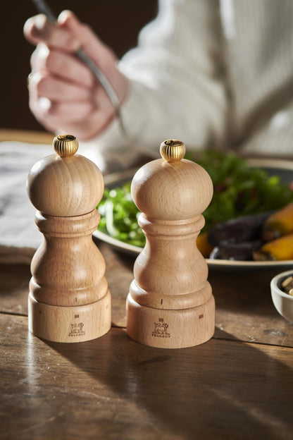 PEUGEOT - Paris u'Select 18 cm- 7 in. Pepper and Salt Mill Set - 6 Predefined Grind Settings - Powdered Salt Innovation, Zirlion Mechanism - PEFC-Certified Wood - Made in France - Natural Finish