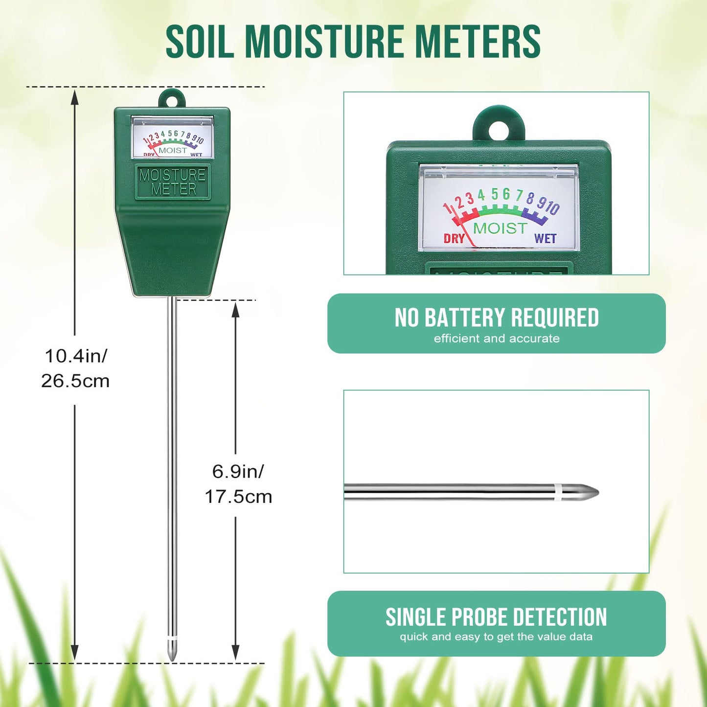 6 Pack Soil Moisture Meter Soil Tester pH Meter, Gardening Farm Lawn Test Kit Tool, Digital Plant Probe, Water Hydrometer for Indoor Outdoor, No Battery Required