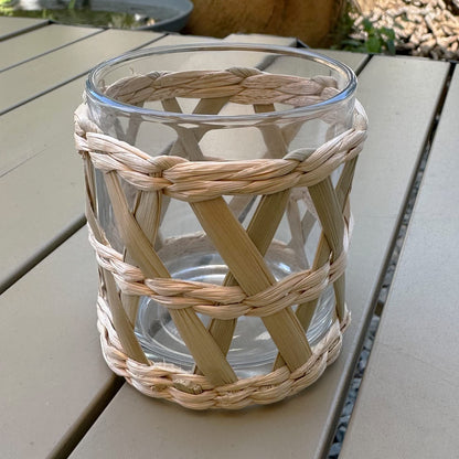 Rattan Woven Tea Light Candle Holder Set of 2 - Natural Seagrass Hand Woven Votive Tealight Candle Holder, Decorative Coastal Boho Beach House Votive Tealight Candle Holder for Dining Table Kitchen