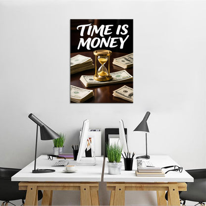 YSPCSUN Inspirational Posters for Office, Time Is Money Canvas Poster Single Panel Wall Decor for Home Office Dorm Classroom, Framed Canvas Art, 24x18inch