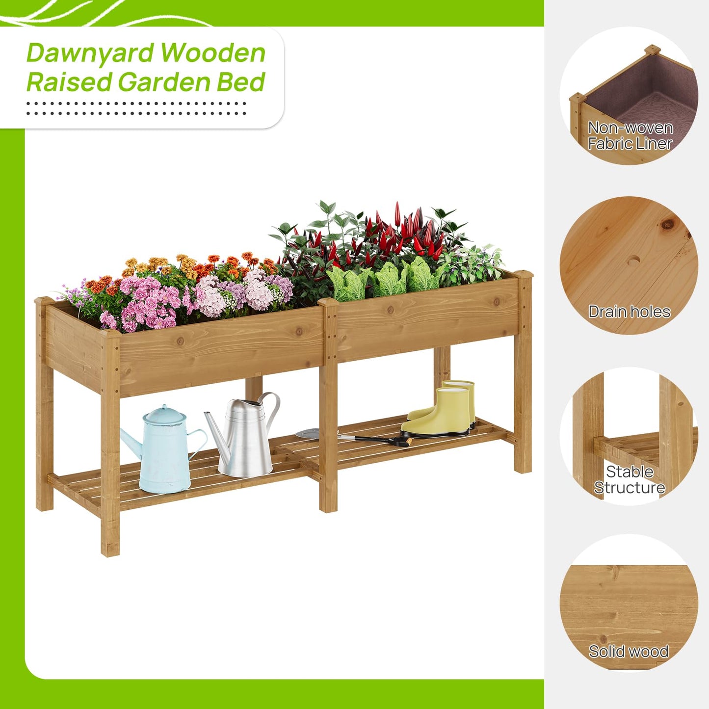 72x24x30.7 Wood Raised Garden Bed with Legs Wooden Planter Box with Storage Shelf Elevated Wood Planter Box for Vegetables Flowers Herbs Garden Planter for Backyard Patio Balcony (Brown, Large)