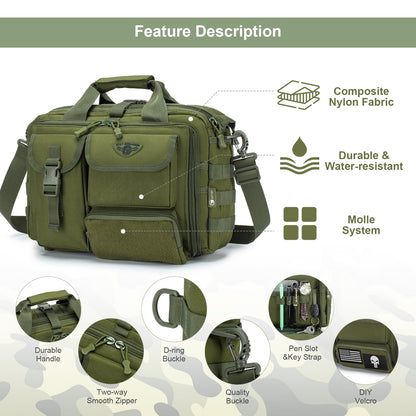 Stypos Tactical Messenger Bag, 15.6/17.3 Inch Tactical Briefcase for Man Military Laptop Bag Messenger Shoulder Bag (Green)