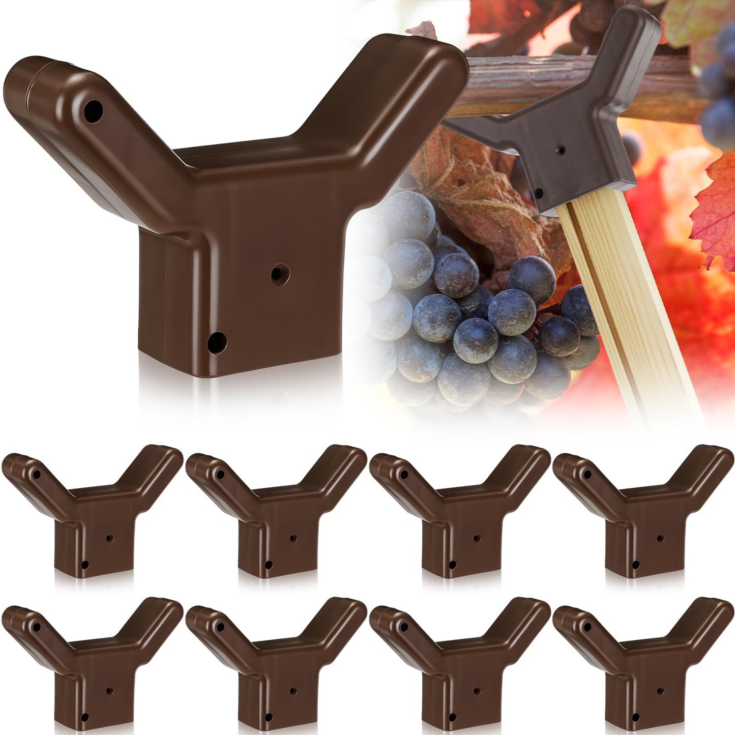 Yungyan 8 Pcs Tree Support, Plastic Fruit Branch Support Device Tree Brace Prevent Them from Breaking for Vineyards Ornamental Gardens Orchards Fits on Standard 1.57 x 1.57 Inch Lumber (Brown)