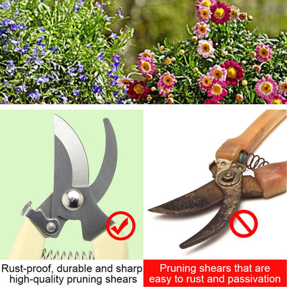 6PCS Premium garden shears, pruning scissors gardening tools, pruners for flower, bushes, rose and fruit tree, use for florist, yard and orchard the plant clippers, sharp steel anvil snips (white, 6)