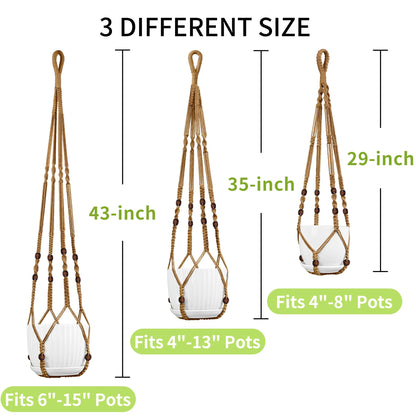 IDEEEPAN Macrame Plant Hanger - Fits 4 to 15 inches Pots for Indoor Outdoor, 43"/35"/29" Different Sizes Set, Brown (POTS NOT Included)
