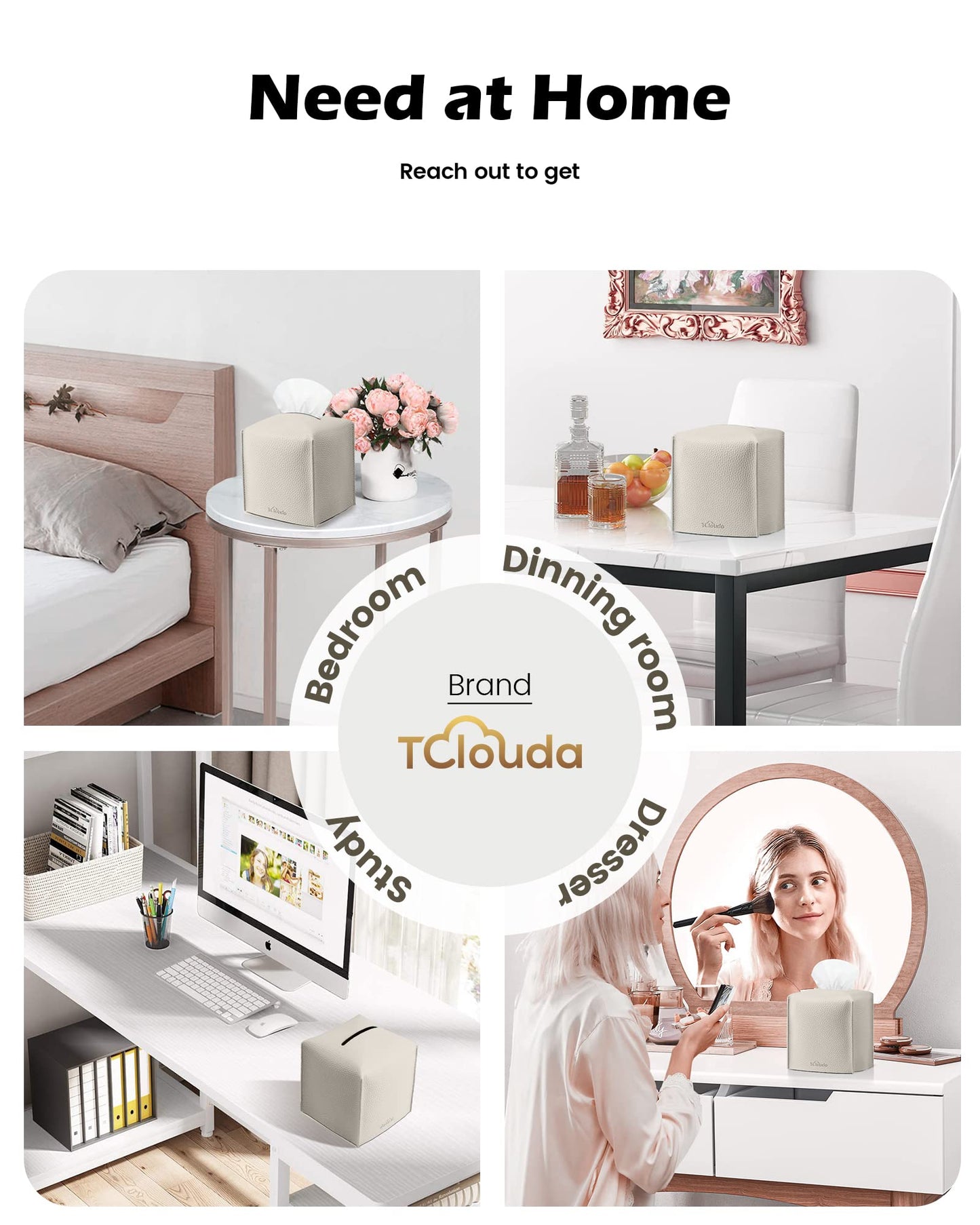 Tclouda Tissue Box Cover for PU Leather, Modern Simple Solid Color Holder Square Tissue Bag, Ideal for Bathrooms,Office,Car,Outdoor Tent,Dining Table,5"X5"X5", Double Off-White