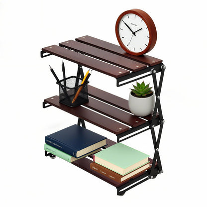 TlaroRiz Desk Shelf Organizer 3 Tiers Wood Compact Desk Organizer Storage Rack Metal Frame Office Desk Shelf Organizers,Walnut