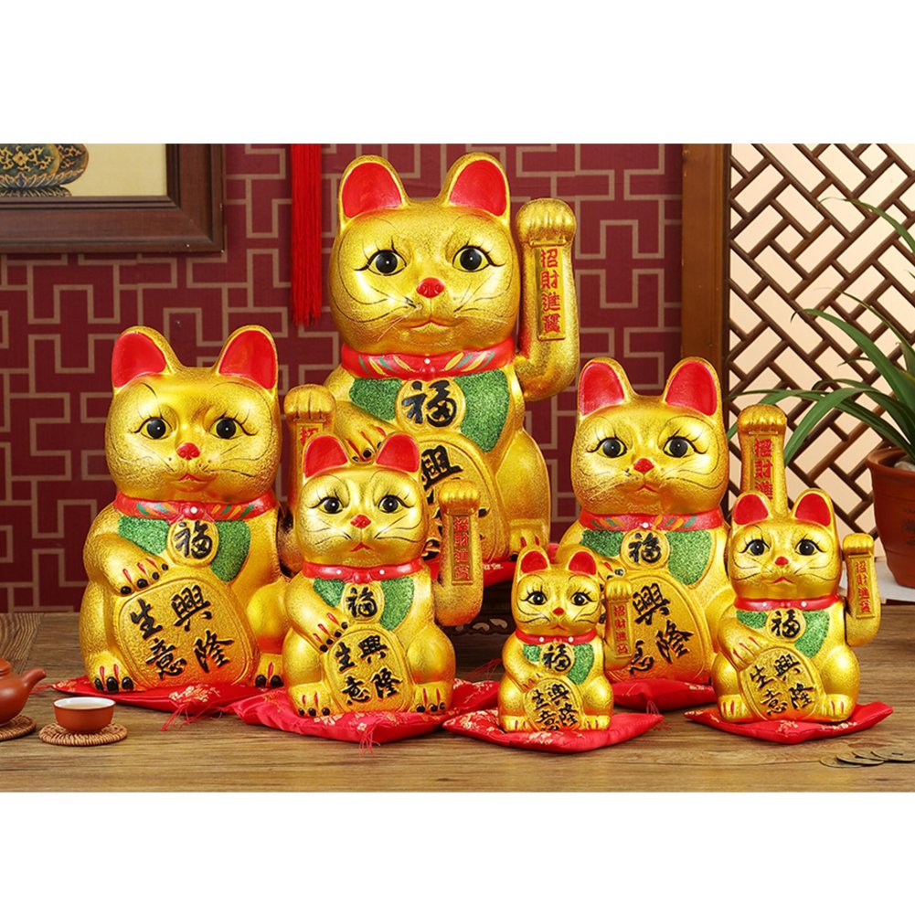 thefancypumpkin 7" Waving Lucky Fortune Cat Maneki Neko Japanese Porcelain Lucky Cat H18CM