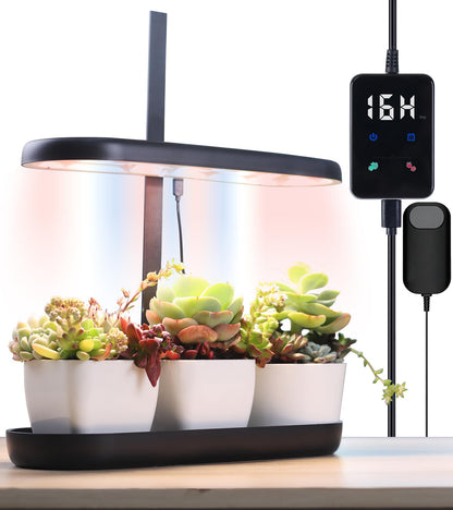 DRYADES Grow Lights for Indoor Plants, 20W Full Spectrum LED Grow Lamp for Indoor Garden with Intelligent Controller, Height Adjustable, Ideal for Home Desk Plant Lighting (Black, ABS Base)