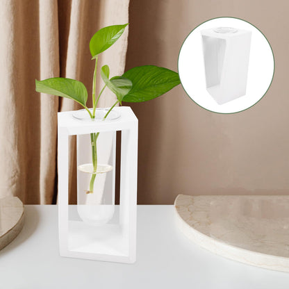 NUOBESTY Wood Frame Test Tube Vase Set, Glass Plant Propagation Tubes with White Holder, Small Hydroponic Terrarium for Indoor Home Décor and Green Plant Display