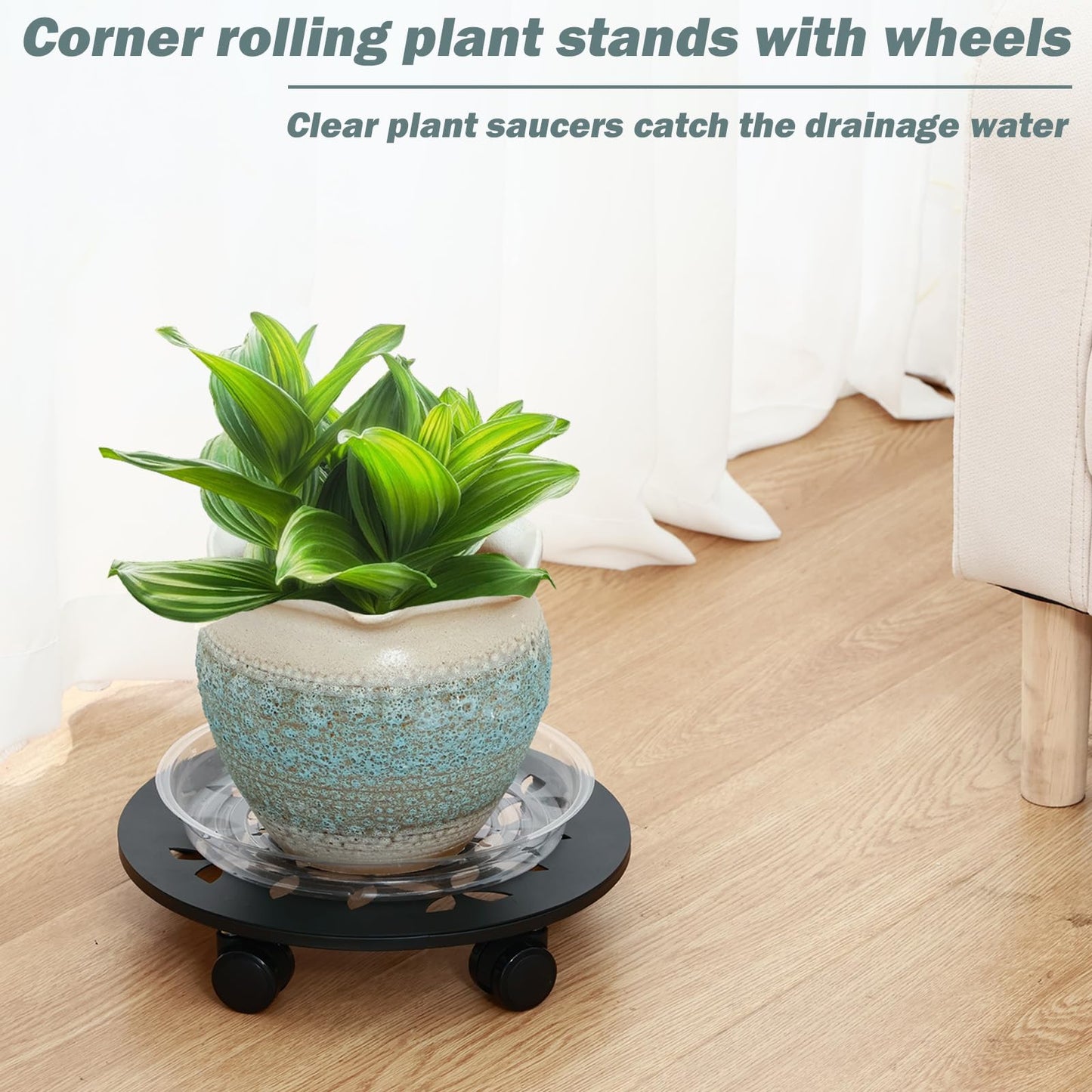 DEELF OUTLET 3 Packs 13.5" Large Metal Plant Caddy with Wheels Heavy-duty Plant Dolly Pot Mover Rollers Rolling Plant Stands Indoor Outdoor Wheeled Plant Holder Coaster Trolley, Black