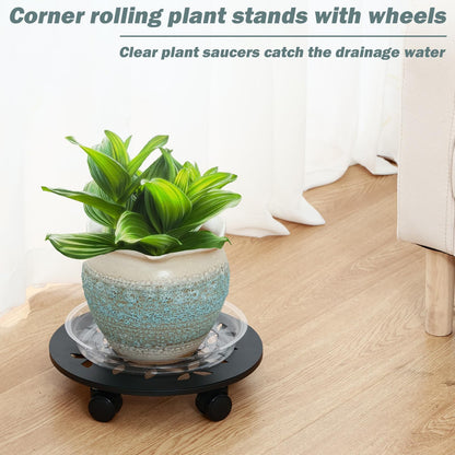 DEELF OUTLET 3 Packs 13.5" Large Metal Plant Caddy with Wheels Heavy-duty Plant Dolly Pot Mover Rollers Rolling Plant Stands Indoor Outdoor Wheeled Plant Holder Coaster Trolley, Black