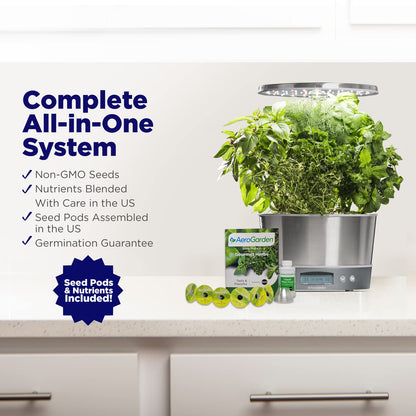 AeroGarden Harvest Elite 360 Indoor Garden Hydroponic System with LED Grow Light and Herb Kit, Holds up to 6 Pods, White