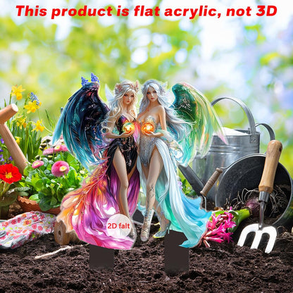 YUEYINGMG Garden Decor, Acrylic 2D Stake, Pot Plants Garden Yard Lawn Outdoor Fairy Statue Ornaments, Fairy Garden Accessories Decoration (Style C)