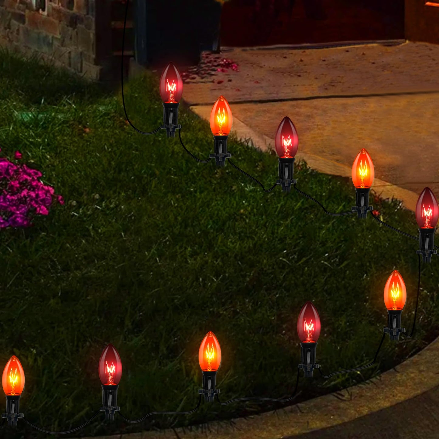 SUNSGNE C9 Orange and Black Halloween Pathway Lights Outdoor, Set of 10 Halloween Stake Lights, Connectable Pathway Markers Light for Walkway Party Driveway Lighting Decor