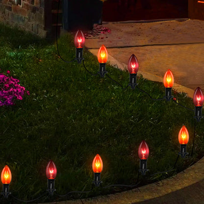 SUNSGNE C9 Orange and Black Halloween Pathway Lights Outdoor, Set of 10 Halloween Stake Lights, Connectable Pathway Markers Light for Walkway Party Driveway Lighting Decor