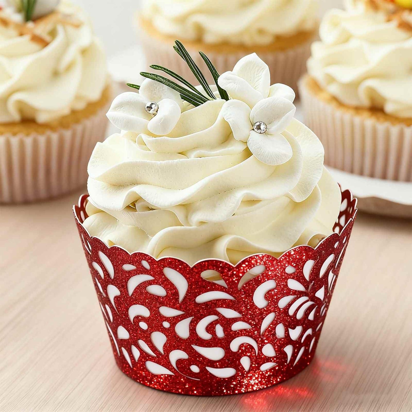 HARFINGTON 100 Pcs Lace Cupcake Liners Hollow Water Drop Designed Hollow Out Cupcake Wraps Artistic Bake Cake Paper Cups for Anniversary Birthday Weddings Parties, Yellow