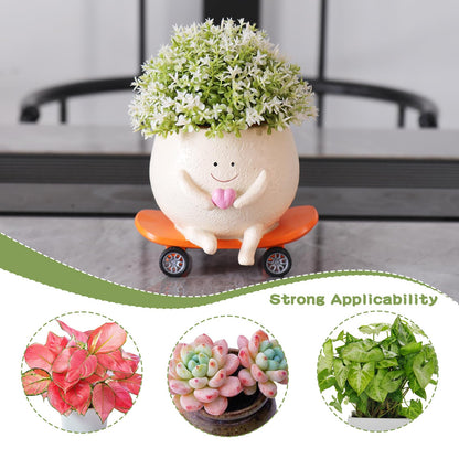 Funny Smily Face Planter Pot with Drainage Hole for Indoor and Outdoor Unique Resin Rolling Skate-Shaped Succulent Flower Pots Novelty Gift for Valentine's Day, Home Decors
