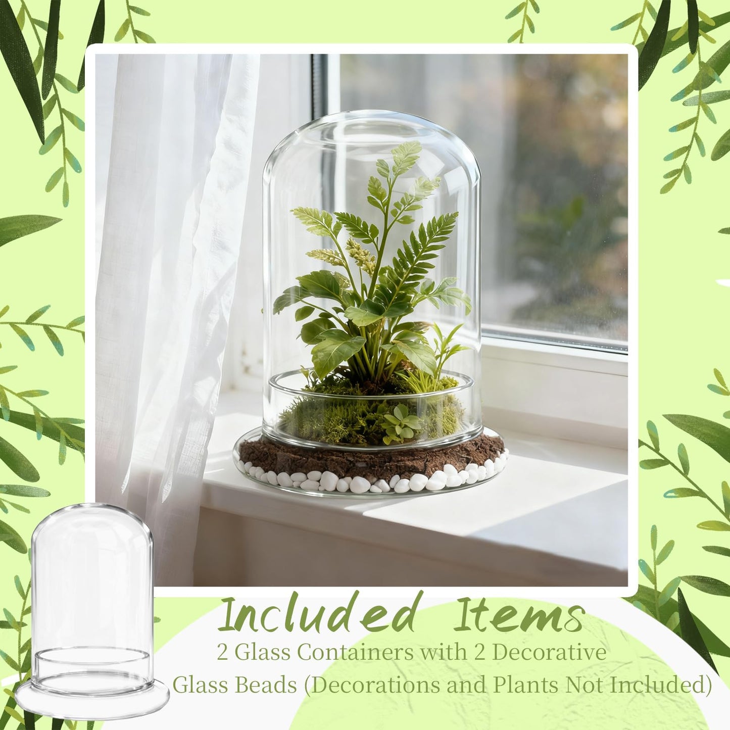 PEDOBALI 2 Pcs 5.9 x 8.46 Inch Glass Terrarium with Airhole and Base Clear Glass Dome Planter Display Container Plants Not Included for Office Desk, Balcony, Coffee Table