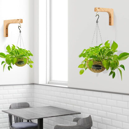 Macrame Plant Hanger, Hanging Wall Planters for Indoor Plants, Wooden Hanging Basket Hooks for Outdoor Pots Wind Chime Flower Bracket Lanterns Patio Garden Decoration (2-Pack,5-Inch)