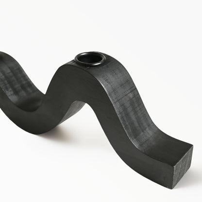 Remenna Balck Taper Candle Holder Modern Wave Candlesticks Wooden Decorative Centerpiece Candle Stands for Table Mantel Wedding Housewarming Gift
