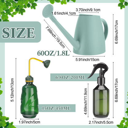 Reallnaive 1/2 Gallon Long Spout Watering Can Set for Indoor & Outdoor Plants – Includes Spray Bottle, Squeeze Bottle, Watering Globes & Soil Moisture Meter for Garden & House Plants(Mint Green)