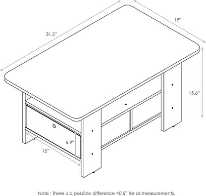 Furinno Andrey Coffee Table with Bin Drawer, Columbia Walnut/Dark Brown