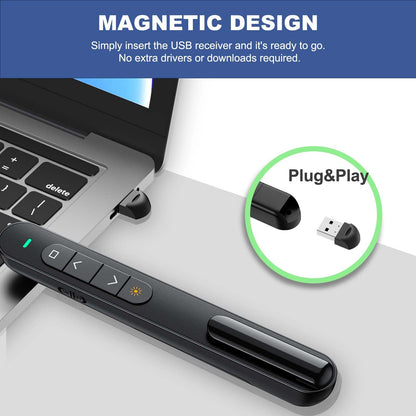 QUI Presentation Clicker with Volume Control, 2.4GHz USB Wireless Presenter Remote, PowerPoint Clicker Slide Advancer Compatible with Mac, Windows, Google Slides, Keynote
