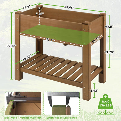 PetsCosset Raised Garden Bed Wooden Elevated Planter Box with Legs, Protective Liner Reinforced for Vegetables Herbs Flowers for Outdoor Patio Backyard Balcony Gardening (33.46 X 17.9 X 29.72 inches)