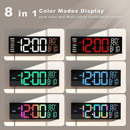 JALL 13" Large Digital Wall Mount Clock, Count Down Timer, Alarm, Big LED, DST, Temperature for Living Room Classroom Desk, Xmas, Birthday Gift for Senior Mom Dad