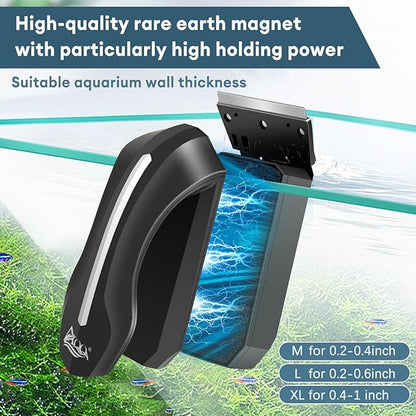 AQQA Aquarium Magnet Glass/Acrylic Cleaner,Fish Tank Cleaner Brush,Magnetic Algae Scrapers Cleaning Tools with 2 Detachable Scrapers,Floating Freshwater Saltwater (XL)