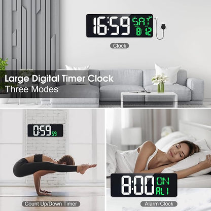 17 Inch Digital Wall Clock Large Display Bluetooth Sync Time, Auto-Dimming Large Digital Wall Clock with Remote, Date/Week/Temperature/DST, Plug-in Digital Clock for All Spaces Use, Gift
