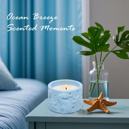 Hodao Oceanic Serenity Handcrafted Aromatherapy Box with Candle & Decor – Beach Rock Sculpture with Sea Turtle, Seashells, for Home, Bathroom, Yoga Room Decor (Blue-Seahorse)