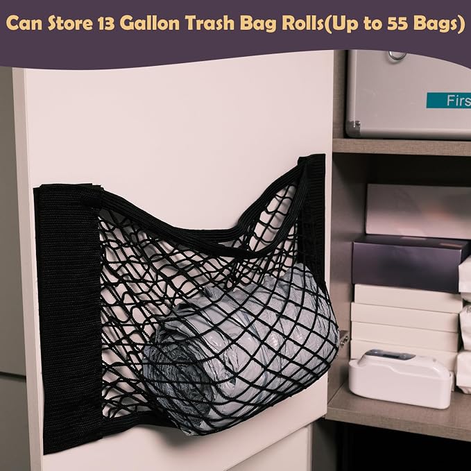 Extra Large Trash Bag Holder Mesh Storage Net Grocery Bag Organizer Dispenser for Aluminum Foil, Garbage Bag, Plastic Wrap, Shopping Bag Under Sink Cargo Organizers for Home and Wall Mounted