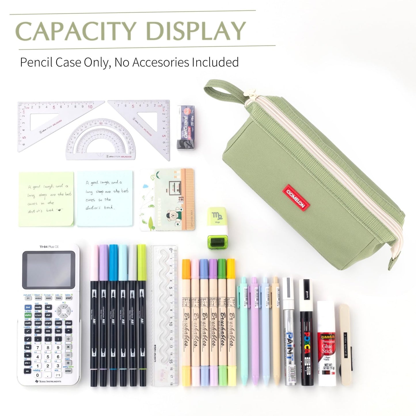CICIMELON Pencil Case Large Capacity Pouch Pen Bag for School Teen Girl Boy Men Women (Green）