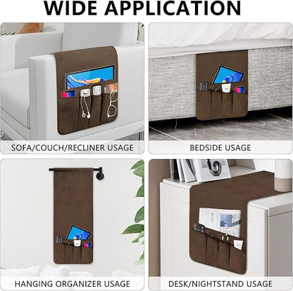 Couch Organizer Remote Control Holder Armchair Caddy, Anti Slip Corduroy Tv Remote Holder Couch Caddy with 5 Pockets for Storage Couch Accessories Bedside Organizer Senior Citizen Gifts