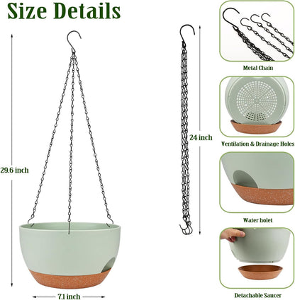Lucieblessdesign Hanging Planters for Outdoor Indoor Plants, 2 Pack 12 Inch Hanging Basket Plants Outdoor, Self Watering Hanging Planter with Plant Hanger for Garden Home Decoration (Green)